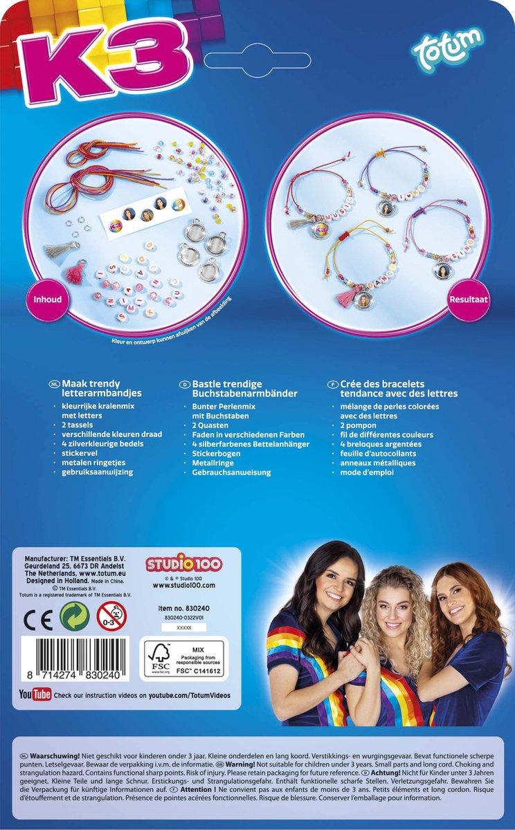 K3 Totum 4 Letter armbandjes maken Totum sieradenset Studio 100 knutselset creatief speelgoed meisjes vanaf 3 jaar - Studio 100 sieraden knutselen — afbeelding 9