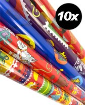 10x Sinterklaas Cadeaupapier - Rol 70x300 cm - inpakpapier Sint thema geschenkpapier
