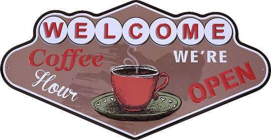 Wandbord - Welcome coffee - Metalen wandbord - Mancave - Mancave decoratie - Metalen borden - Metal sign - Muurplaat - Tekst bord - Wandborden - Wand Decoratie - Metalen bord - Cave & Garden