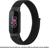 Nylon Bandje Zwart geschikt voor Fitbit Luxe - Klittenband Sluiting – Geweven Armband - Maat: zie maatfoto - Black