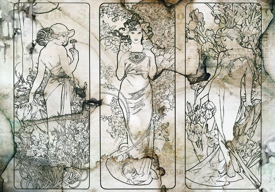 Mural King - Papier Peint - Papiers Peints - Femmes Art Nouveau - Papier peint photo - Rétro - Historique - 208 x 146 cm