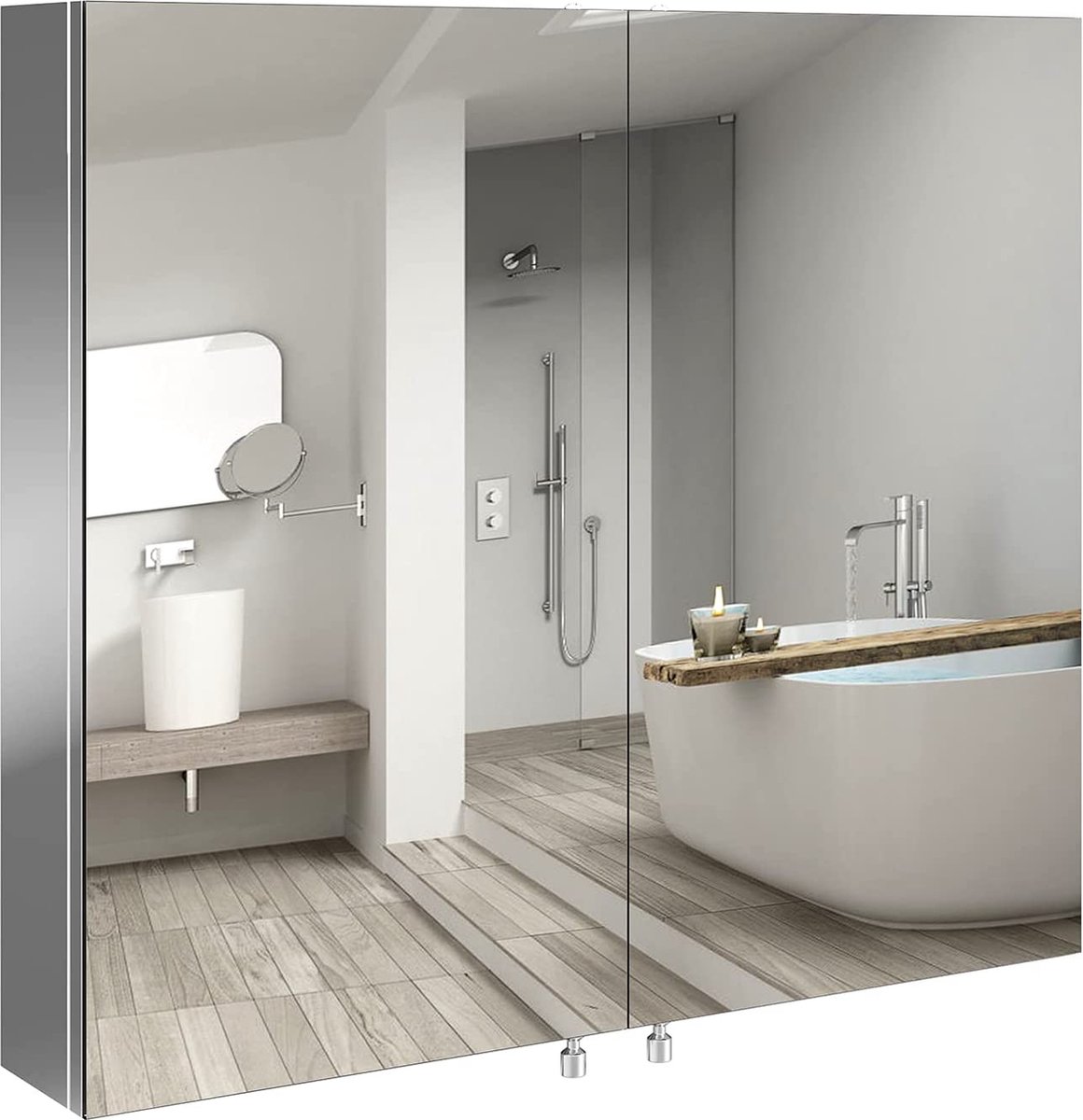 OFCASA Armoire de Salle de Bain à 2 Portes Miroir 50 x 60 x 15 cm