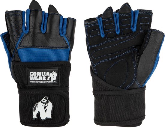 Gorilla Wear - Dallas Wrist Wrap Handschoenen - Sporthandschoenen Unisex - Zwart/Blauw - M