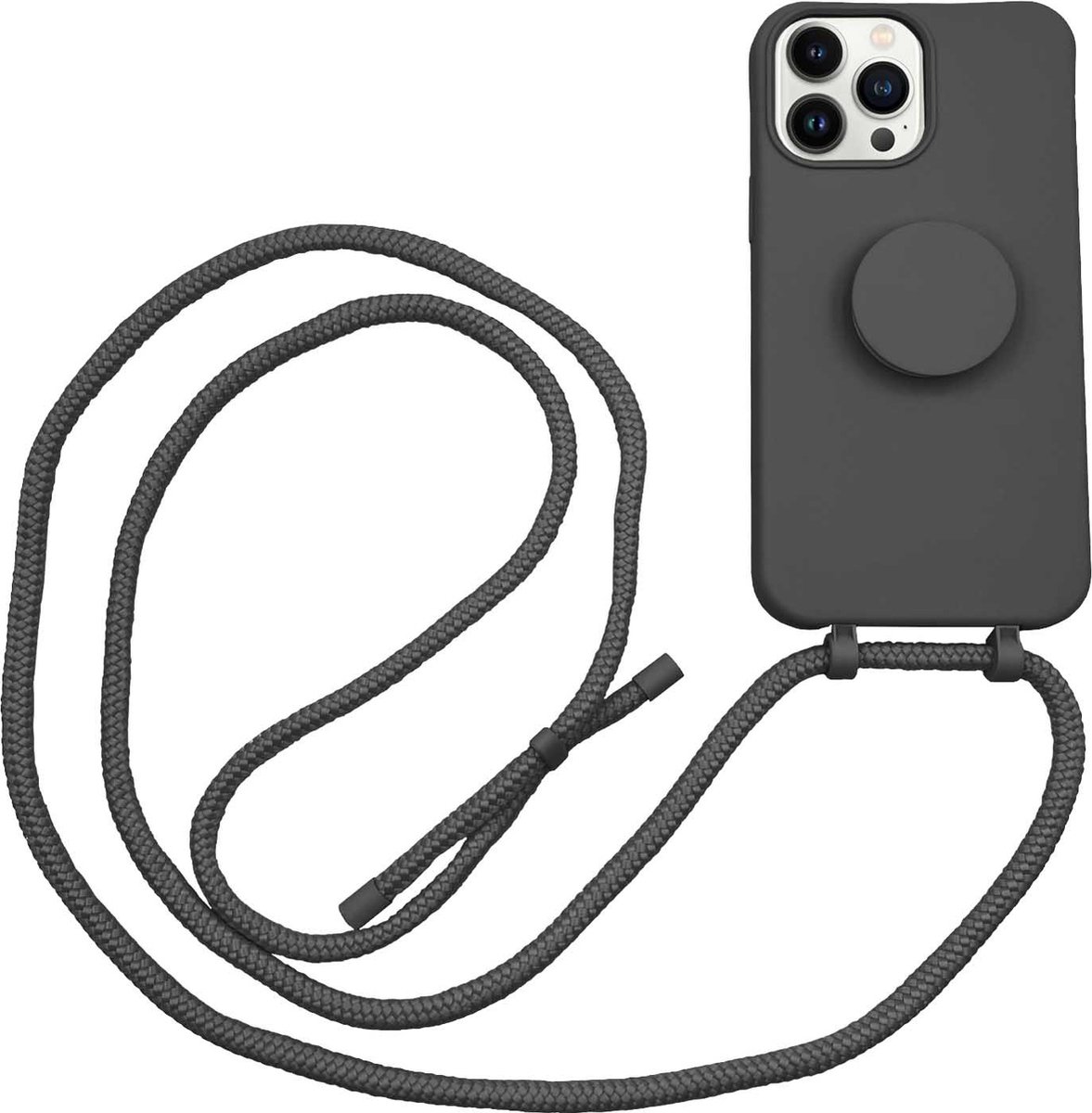 Høyde - 2 in 1 Socket houder en Necklace Backcover hoes - iPhone 13 Pro Max - Zwart