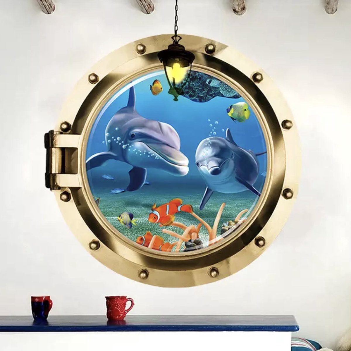 Muursticker Kinderkamer - Grote Dolfijn - 3D Muursticker - Dieren Muursticker - Ronde Muursticker - 50 CM Doorsnede