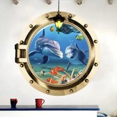 Muursticker Kinderkamer - Grote Dolfijn - 3D Muursticker - Dieren Muursticker - Ronde Muursticker - 50 CM Doorsnede