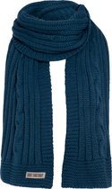 Knit Factory Elin Gebreide Sjaal Dames & Heren - Warme Wintersjaal - Grof gebreid - Langwerpige sjaal - Wollen sjaal - XXL sjaal - Heren sjaal - Dames sjaal - Unisex - Petrol - Donkerblauw - 200x50 cm