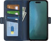 Mobiq - PU Lederen Wallet Hoesje met Sluiting iPhone 14 Pro - blauw