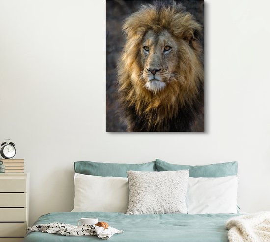 Toile Peinture Lion - Portrait - Sauvage - 120x160 cm - Décoration murale XXL