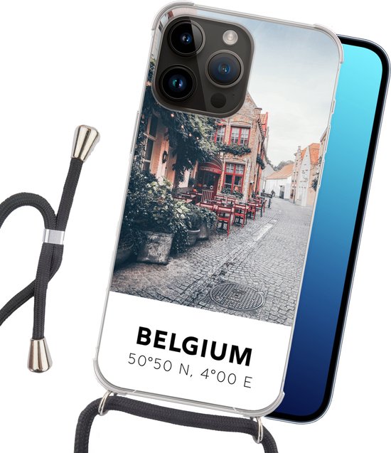 Geschikt voor Apple iPhone 14 Pro - Crossbody Case - België - Café - Terras  - Rood -... | bol.com