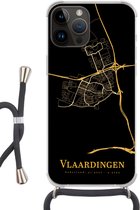 Telefoonkoord - Telefoonketting - Telefoonhoesje Geschikt voorApple Iphone 14 Pro Max - Vlaardingen - Kaart - Goud - Siliconen - Crossbody - Telefoonhoesje met koord