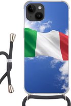 Geschikt voorApple Iphone 14 - Crossbody Case - De vlag van Italië wappert in de lucht - Siliconen - Crossbody - Backcover met Koord - Telefoonhoesje met koord - Hoesje met touw