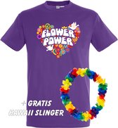 T-shirt Flower Power Hart | Toppers in Concert 2022 | Toppers kleding shirt | Happy Together | Hippie Jaren 60 | Paars | maat L