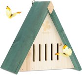 Relaxdays papillon maison bois de pin - hôtel à insectes - nichoir - 5 emplacements - nature / vert