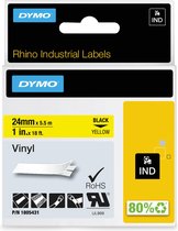DYMO Rhino industriële Vinyl Labels | 24 mm x 5,5 m | zwarte afdruk op geel | zelfklevende labels voor Rhino & LabelManager labelprinters