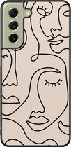 Leuke Telefoonhoesjes - Hoesje geschikt voor Samsung Galaxy S21 FE - Abstract gezicht lijnen - Backcover zwart - Print / Illustratie - Beige