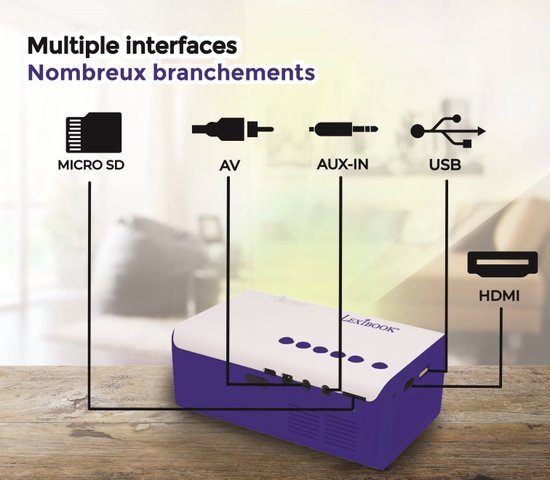 Lexibook Mini HD-videoprojector, thuisbioscoop, ingebouwde luidspreker, inclusief afstandsbediening, HDMI / USB / AV / Micro SD-connectiviteit, blauw / wit, PRJ150 van Lexibook — afbeelding 2