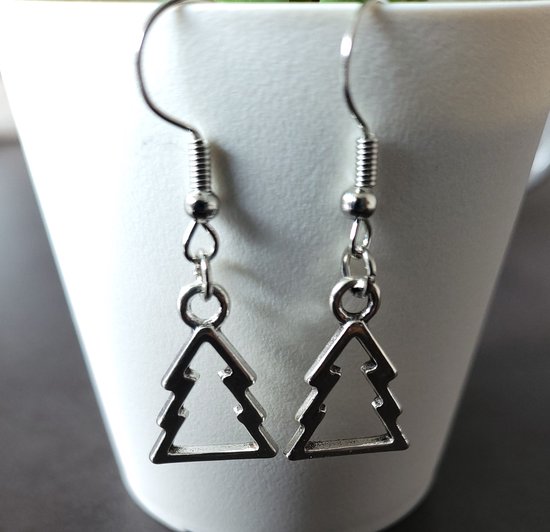 Kerst oorbellen kerstboom zilver