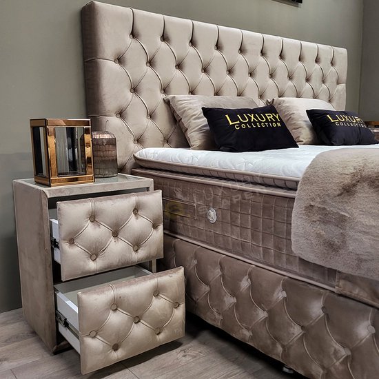 Boxspring bed met opbergruimte - 180x200 cm  velvet beige - Chester Deluxe incl. luxe matras!