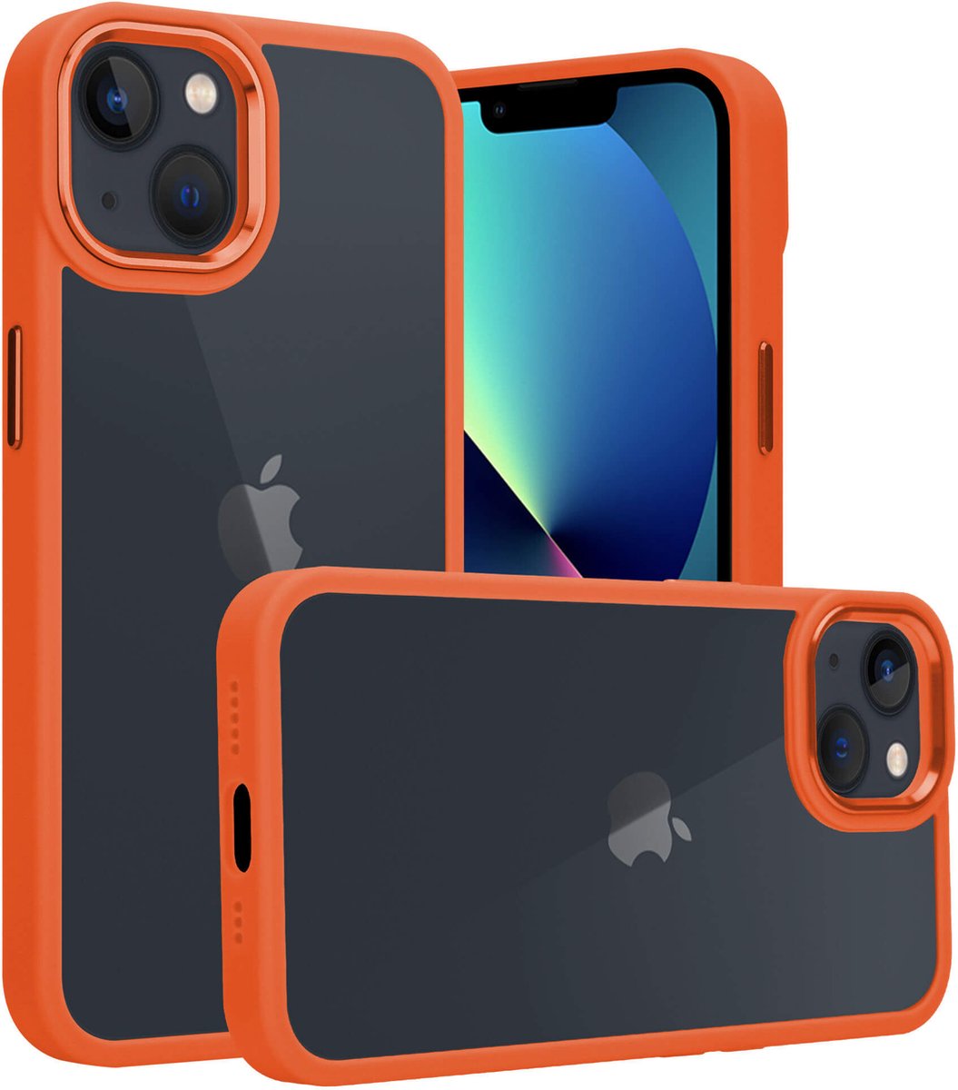 IYUPP Bumper - Geschikt voor Apple iPhone 14 Hoesje Doorzichtig - Oranje - Shockproof