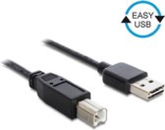 Easy-USB naar USB-B kabel - USB2.0 - tot 2A / zwart - 0,50 meter | bol