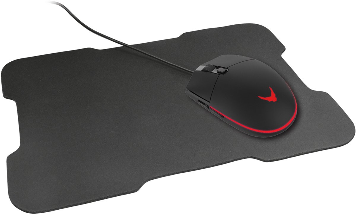 Varr VSETMPX5 - Gaming set - USB muis met muismat - USB muis 1000, 1600, 2400, 3200 dpi instelbaar - 7 kleuren LED verlichting - muismat 295 x 210 x 2 mm - Zwart