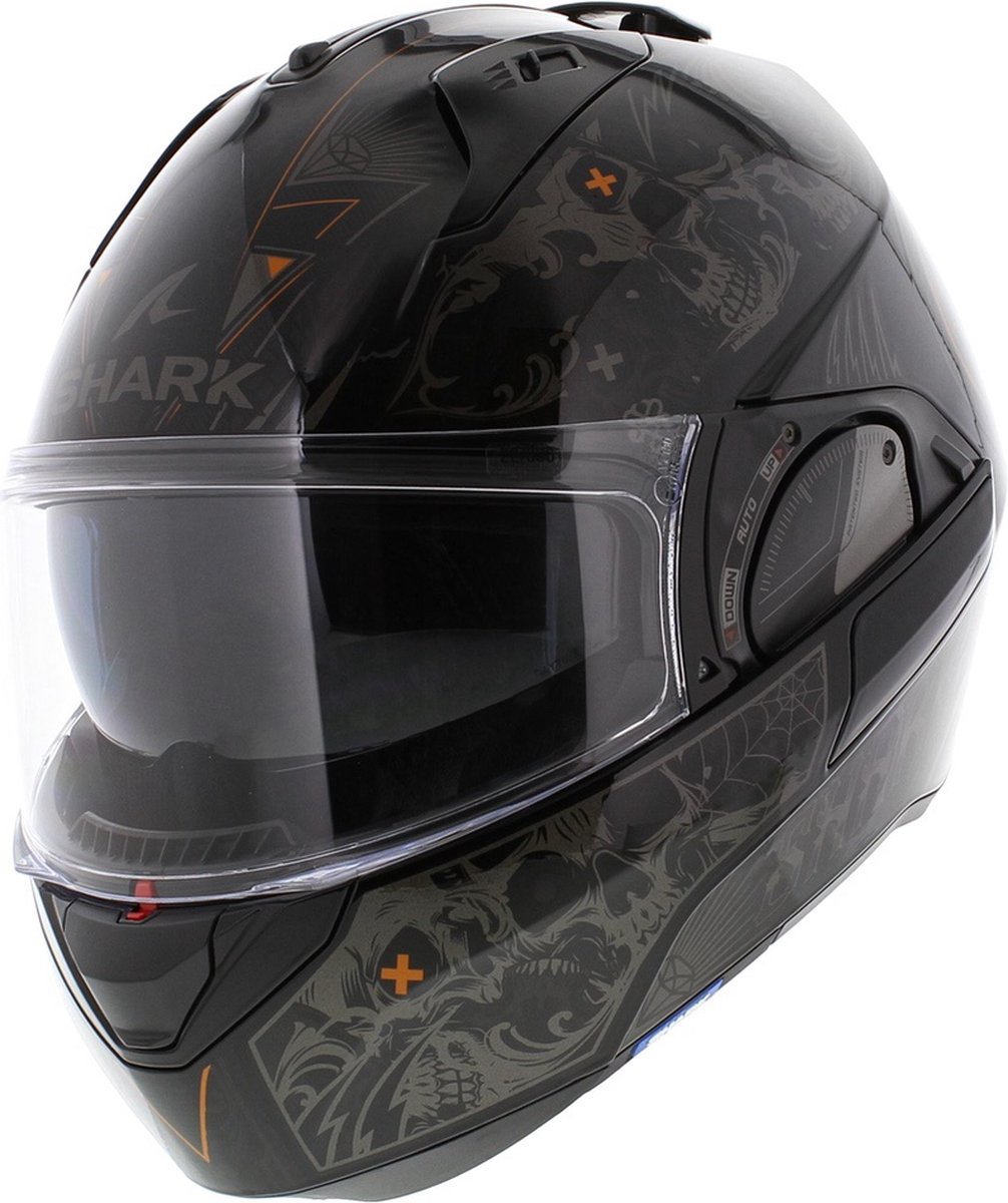 Shark EVO ES Systeemhelm K-Rozen Skull glans zwart chrome oranje XL