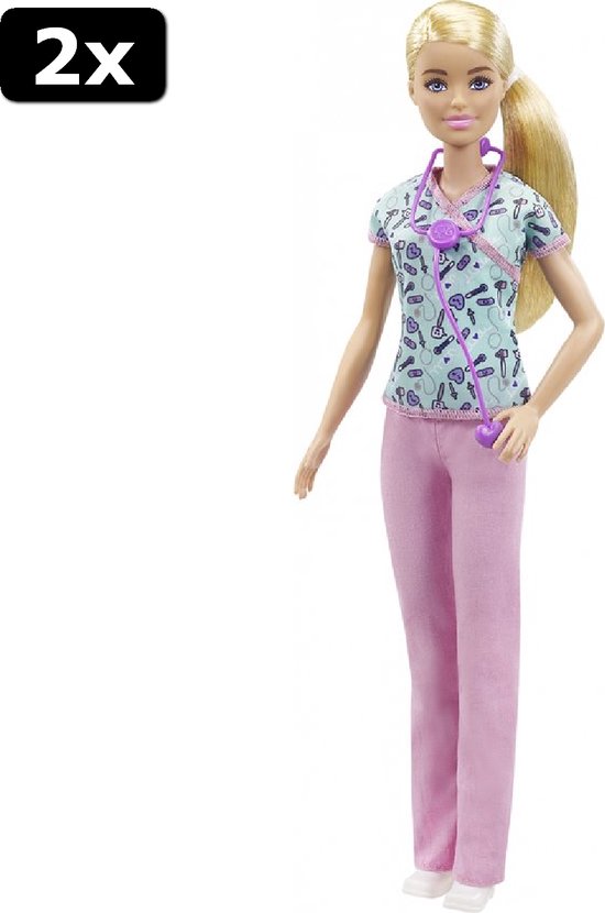 2x Barbie Careers Verpleegster Barbie Pop met Stethoscoop | bol.com