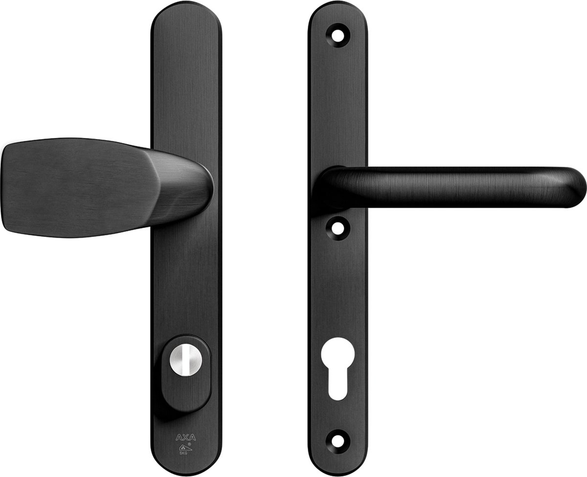 AXA Veiligheidsbeslag (Oval Plus) Smal Zwart geslepen: bedienbare Knop-Kruk (model Wing-U) PC92 met kerntrekbeveiliging SKG***
