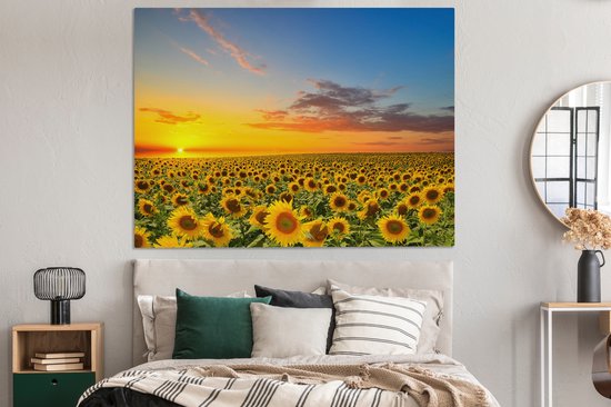 Toile - Peinture fleurs - Tournesol - Fleurs - Soleil - Décoration chambre - Tableau sur toile - 160x120 cm - Décoration murale - Salon