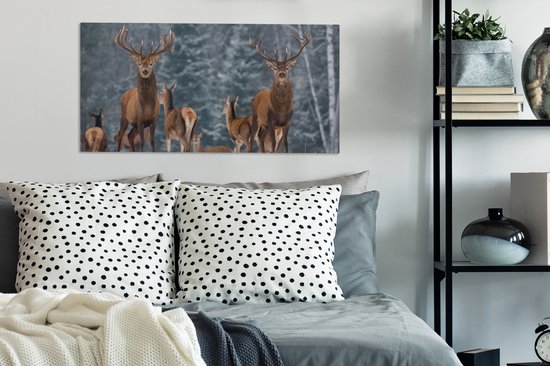 Toile - Cerf - Hiver - Nature - Décoration murale - Salon - 80x40 cm - Tableau cerf - Peinture sur toile - Canvasdoek
