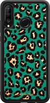 Casimoda® telefoonhoesje - Geschikt voor Huawei P30 Lite - Luipaard Groen - Zwart TPU hoesje - Backcover - Groen - Luipaardprint