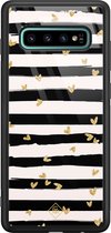 Casimoda® hoesje - Geschikt voor Samsung Galaxy S10+ - Hart Streepjes - Luxe Hard Case Zwart - Backcover telefoonhoesje - Zwart