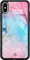 Casimoda® hoesje - Geschikt voor iPhone Xs Max - Marmer blauw roze - Luxe Hard Case Zwart - Backcover telefoonhoesje - Geel