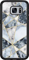Casimoda® hoesje - Geschikt voor Samsung Galaxy S7 - Abstract Marmer Blauw - Zwart TPU Backcover - Geometrisch patroon - Blauw
