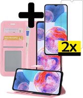 Hoesje Geschikt voor Samsung A23 Hoesje Book Case Hoes Wallet Cover Met 2x Screenprotector - Hoes Geschikt voor Samsung Galaxy A23 Hoesje Bookcase Hoes - Lichtroze