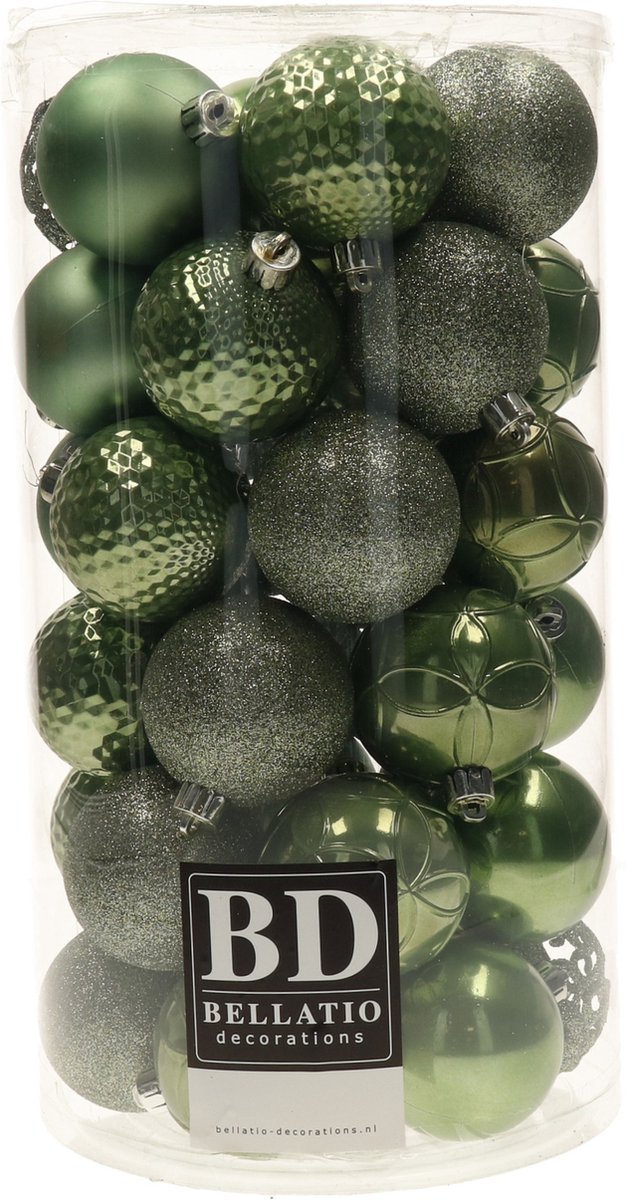 37x stuks kunststof kerstballen lichtgroen 6 cm glans/mat/glitter mix