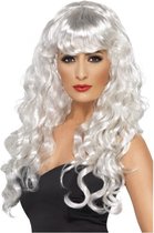 Smiffys carnaval verkleed heksen pruik voor dames wit krullen