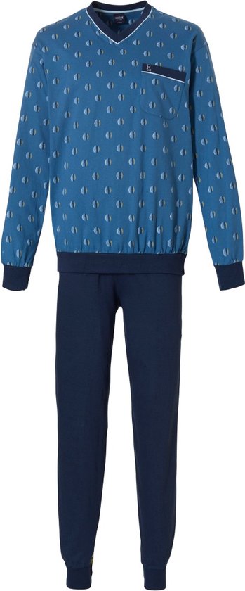 Donker blauwe Robson heren pyjama rondjes - Blauw - Maat - 56