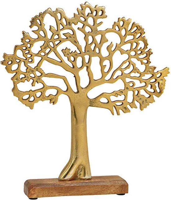Levensboom goud op mangohout - metaal - 33 cm