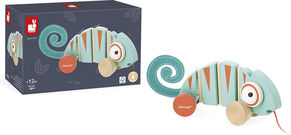 Janod - Tropik - Houten trekfiguur - Kameleon
