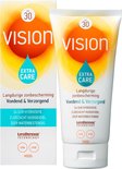 Vision Extra Care zonnebrandcrème met SPF 30 en bijpassende doos, voedend en verzorgend, 24 uur hydratatie.