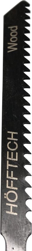 Een zwart decoupeerzaagblad met de tekst 'Wood' en 'HÖFFTECH'.