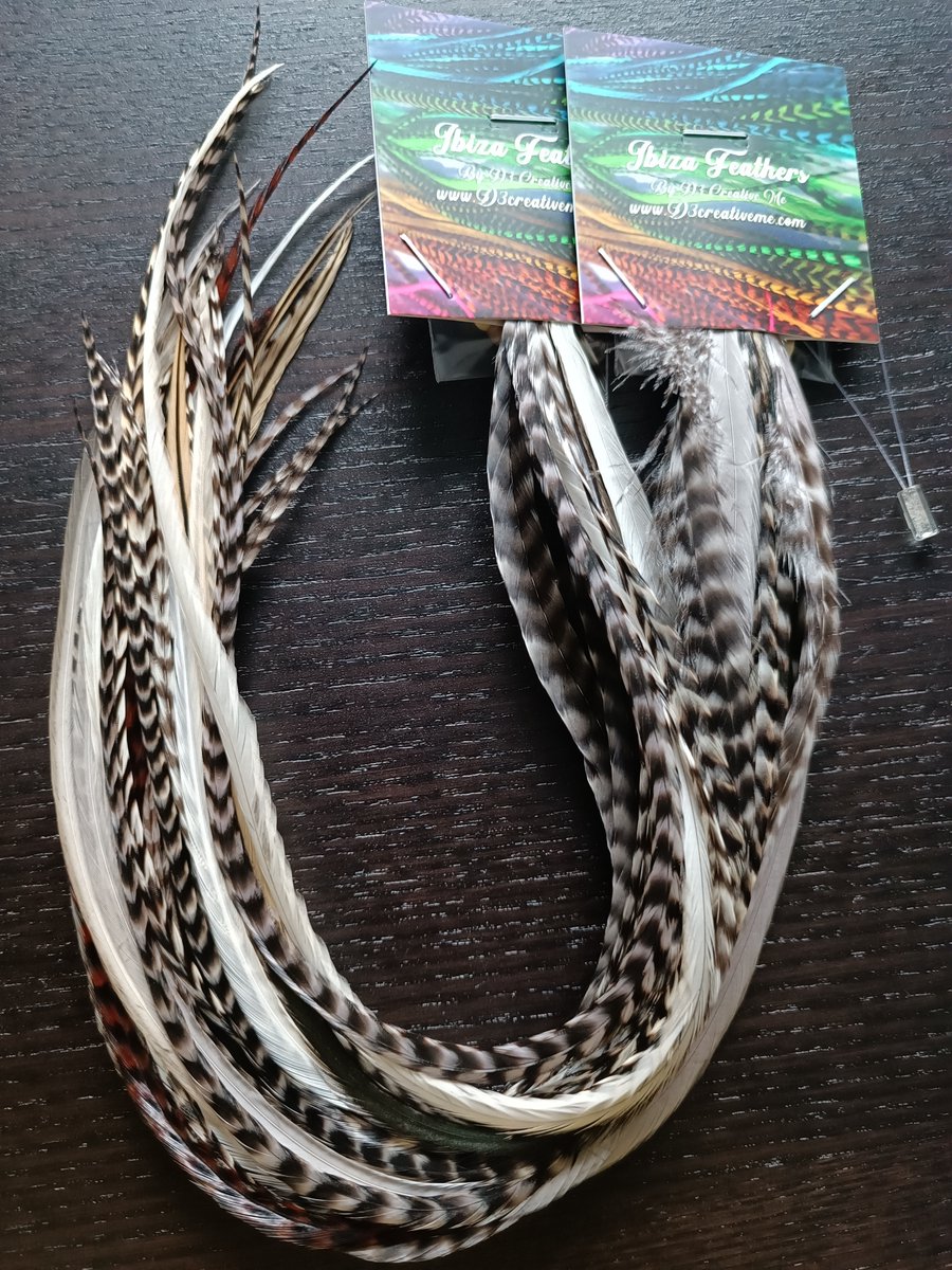 1 set van 20 XXL feather extensions 33cm t/m 45cm Breed natuur