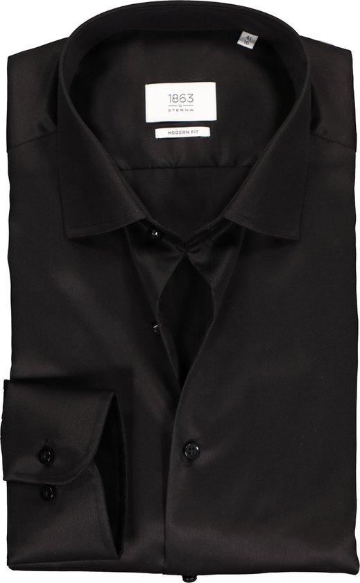 ETERNA 1863 modern fit premium overhemd - 2-ply twill heren overhemd - zwart - Strijkvrij - Boordmaat: 44