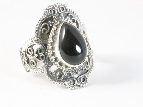 Bague artisanale en argent avec onyx - taille 17,5