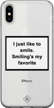 Casimoda® hoesje - Geschikt voor iPhone Xs - Always Smiling - Siliconen/TPU telefoonhoesje - Backcover - Transparant - Wit