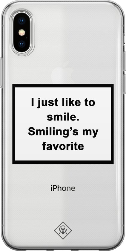 Casimoda® hoesje - Geschikt voor iPhone Xs - Always Smiling - Siliconen/TPU telefoonhoesje - Backcover - Transparant - Wit