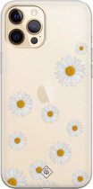 Casimoda® hoesje - Geschikt voor iPhone 12 Pro Max - Daisies - Siliconen/TPU telefoonhoesje - Backcover - Transparant - Geel