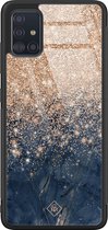 Casimoda® hoesje - Geschikt voor Samsung Galaxy A71 - Marmer Blauw Rosegoud - Luxe Hard Case Zwart - Backcover telefoonhoesje - Blauw